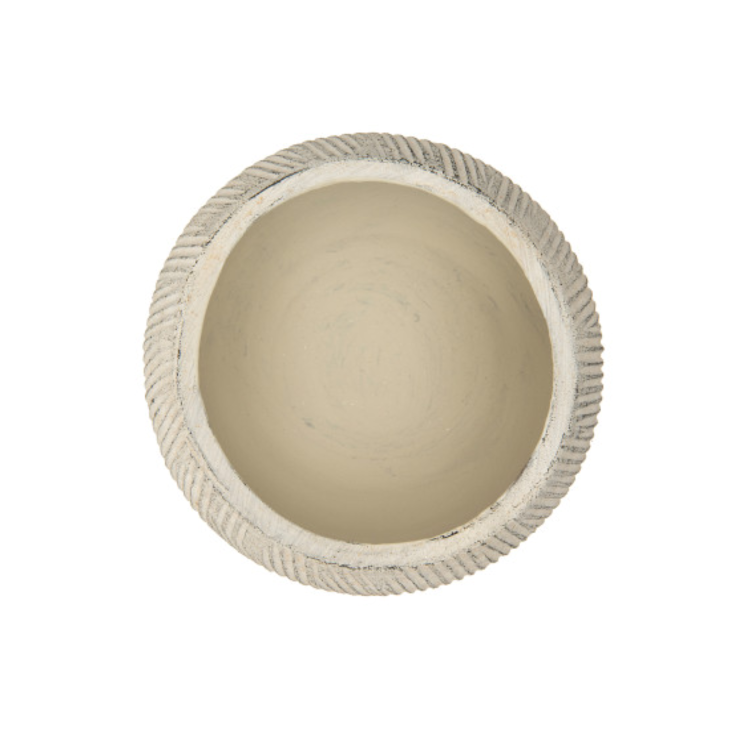 A distressed cream terracotta planter with fluted texture